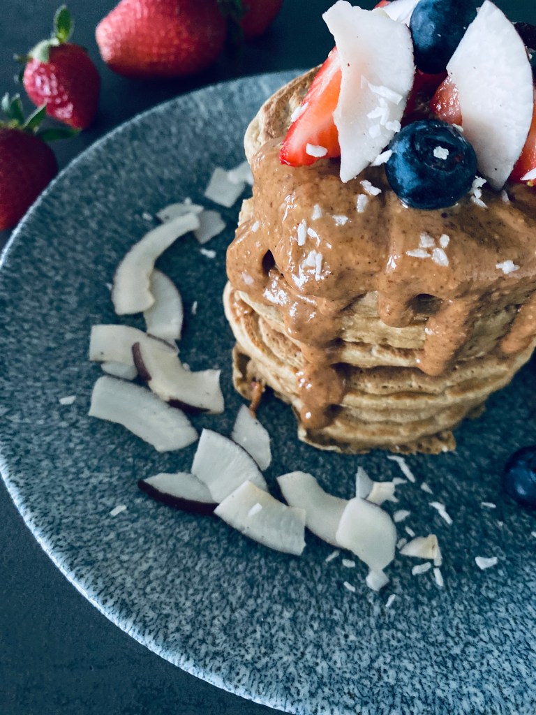 Healthy Coconut Pancakes with Peanut Butter
