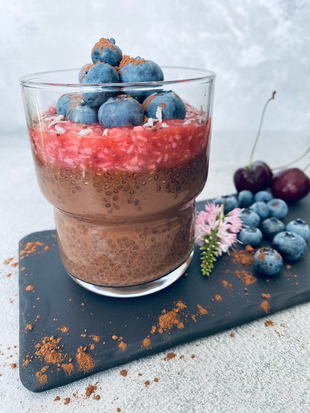 CHOCOLATE CHIA PUDDING WITH STRAWBERRY COCONUT&nbsp;LAYER